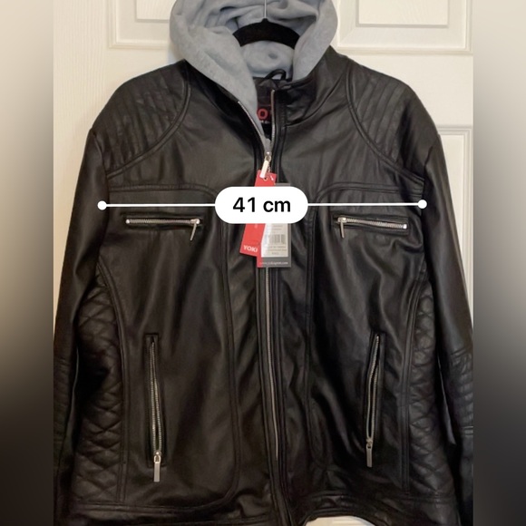 NWT quilted lined faux leather bomber jacket with sewn in grey hoodie detail - Picture 8 of 10